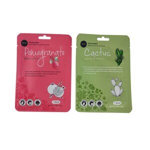 Lot Of 2 Celavi Facial Mask 1 Sheet Each Pomegranate/Cactus New